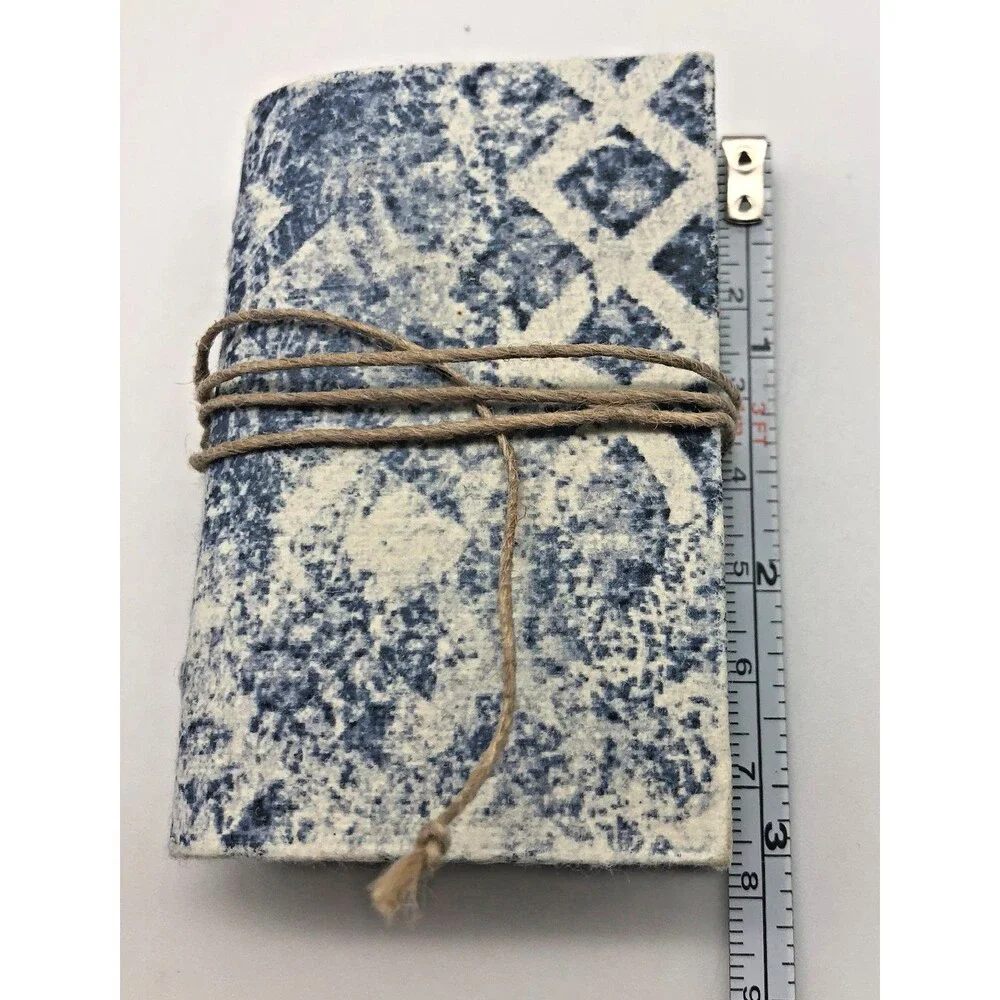 Handmade Bound Mini Paperboard Journal Blue White Twine Tie Blank Inserts 3x2”